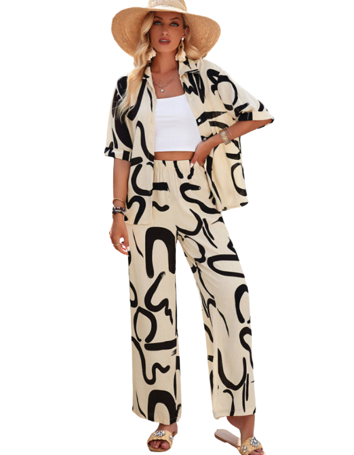 SHOPIQAT New Women's Casual Fashion Printed Lapel Short-Sleeved Shirt and Trousers Vacation Suit - Premium from shopiqat - Just $12.900! Shop now at shopiqat